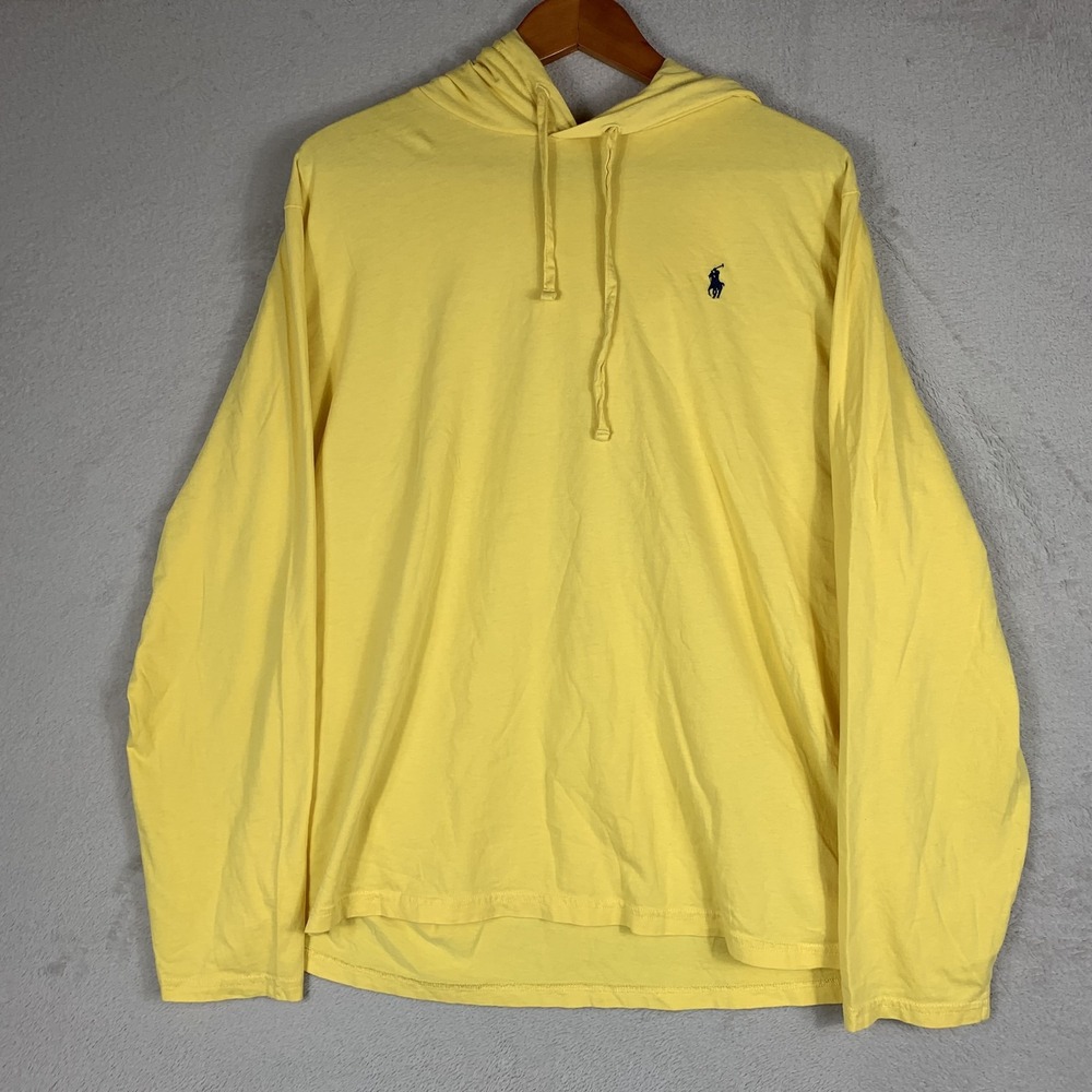 Polo Ralph Lauren Shirt Mens XL Yellow Hooded Long Sleeve Cotton Lightweight Tee